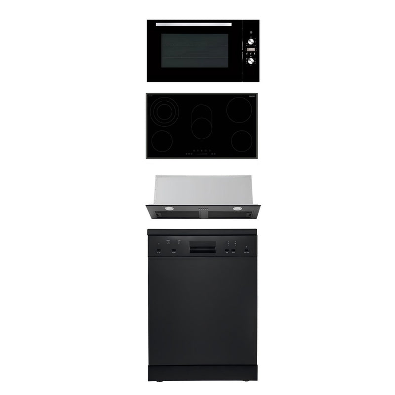 900mm Dilusso Black Oven + Ceramic Cooktop + Concealed Rangehood + Dishwasher Kitchen Appliance Package