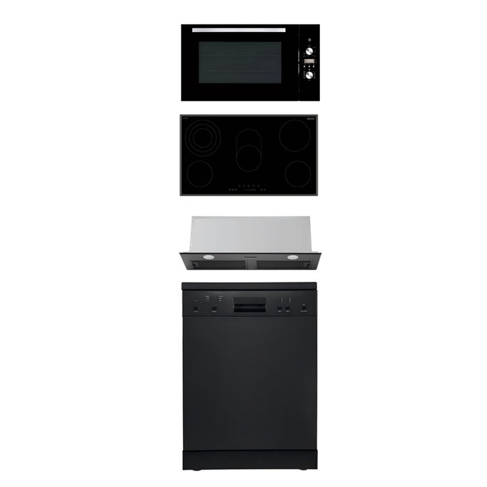 900mm Dilusso Black Oven + Ceramic Cooktop + Concealed Rangehood + Dishwasher Kitchen Appliance Package