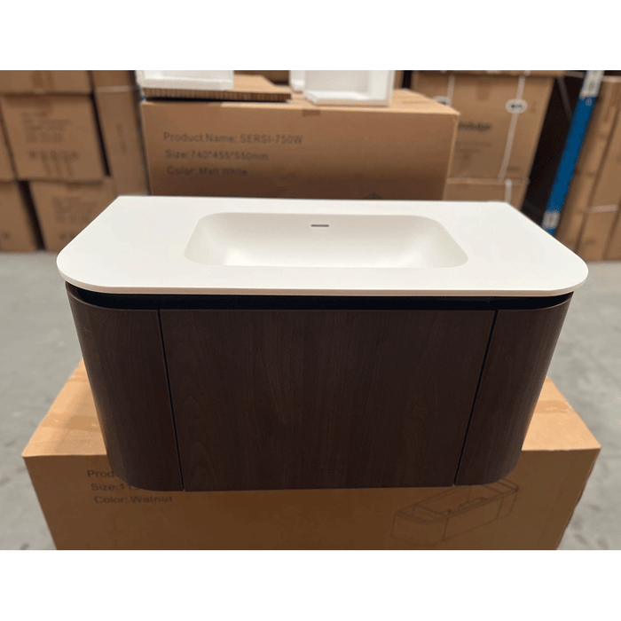 900-1500*455*430mm Infinity FELIX Walnut Plywood With One Main Drawer And Two Side Drawers Wall Hung Vanity