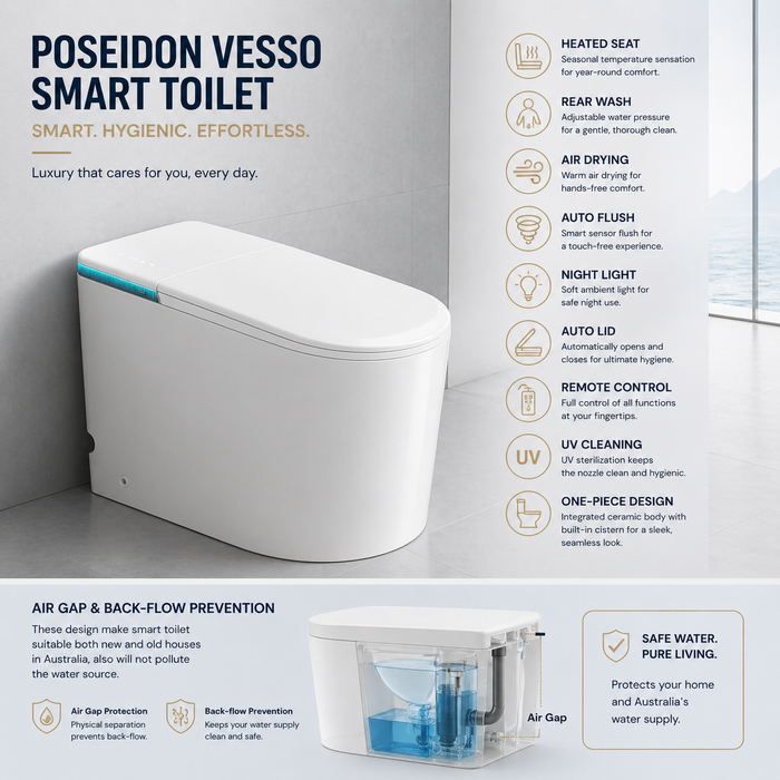 710*390*460mm Poseidon Vesso Tornado One-Piece Ceramic Remote Control Wall Faced Smart Toilet