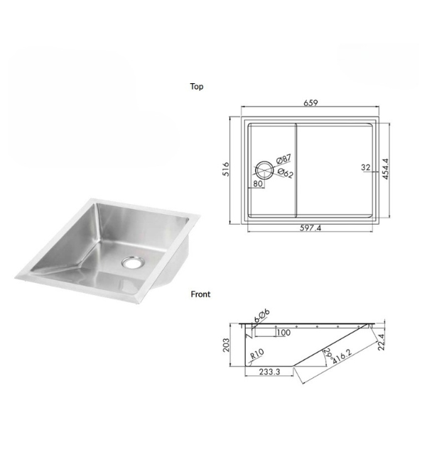 3monkeez Stainless Steel Radius corners 50mm Outlet Baby Bath