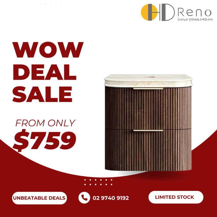 600-1800*490*550mm Otti Havana Sable Walnut Fluted Curve Wall Hung Vanity