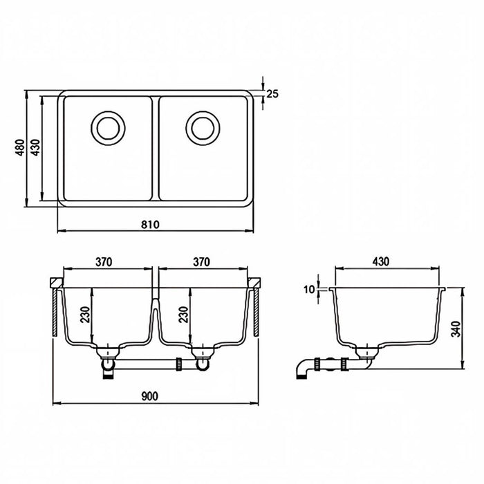 810*480*230mm Inspire Double Bowl Topmount/Undermount Granite Kitchen Sink