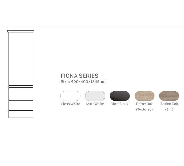 1345*400*400mm Fiona Matt White/Black,Gloss White,Prime/Antico Oak Tall Boy Cabinet