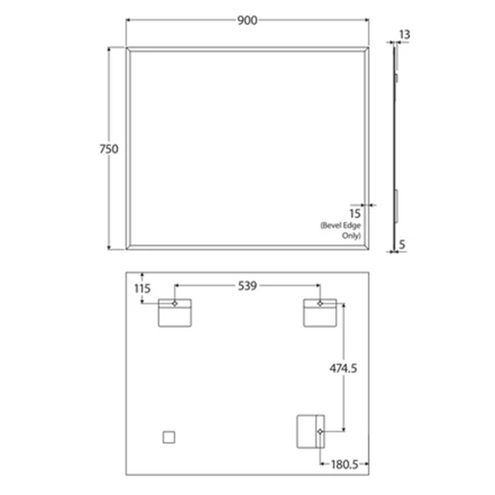 600-1200*750*5mm Fienza Frameless Copper-free Glass Rectangle Pencil Edge Mirror
