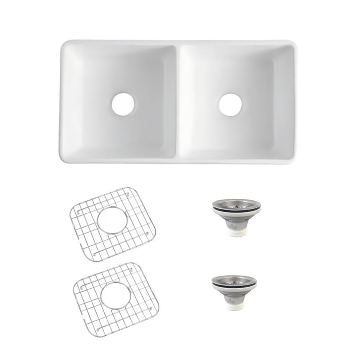 855*460*255mm Otti Boston Butler White Ceramic Kitchen Double Bowl Sink