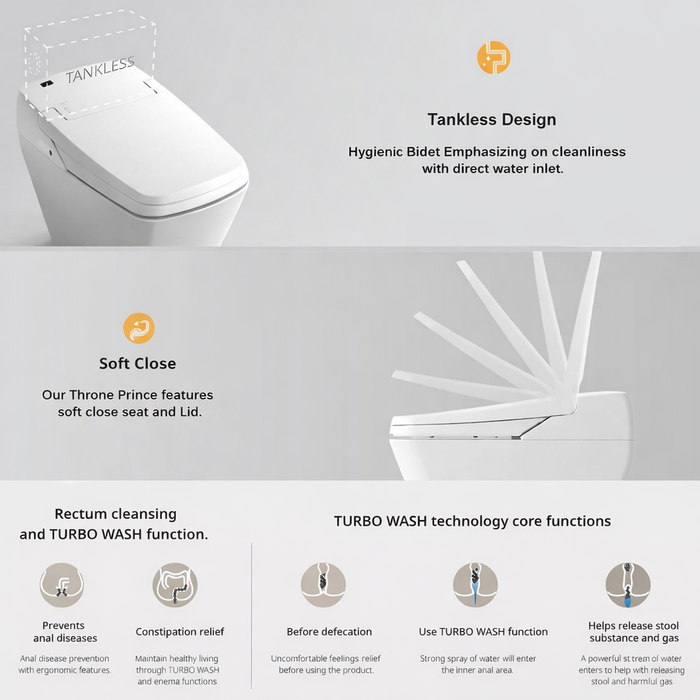 720*410*525mm The Bidet Shop Prince Throne Luxury Tankless Bidet Smart Toilet Suite