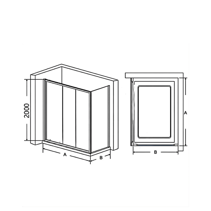830-1030mm 6mm Tempered Glass L Shape 3 Panels Sliding Door Chrome Framed Shower Screens