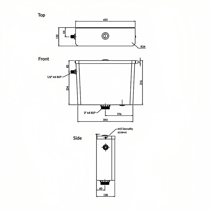 457*195*316mm 3monkeez Stainless Steel Dual Flush Cistern Inwall Toilet Cisterns