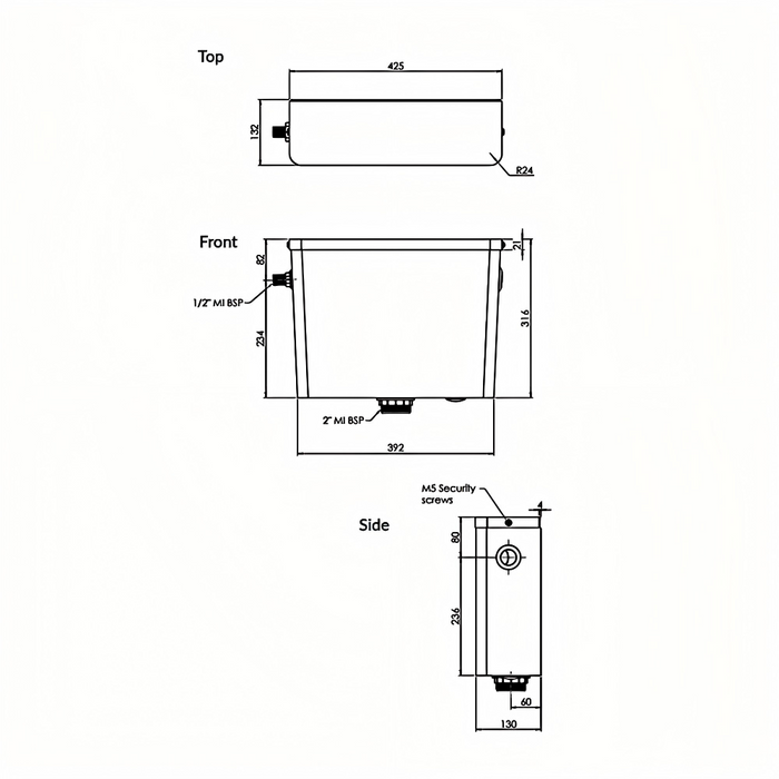 457*195*315mm 3monkeez Stainless Steel Side Press Cistern Inwall Toilet Cisterns
