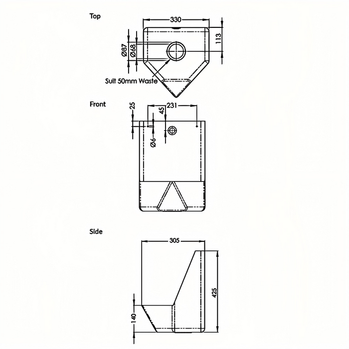 305*140*425mm 3monkeez Stainless Steel With Kit Urinal Urinette