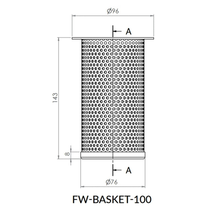 Removable Strainer for FW range. Suit 100mm Pipe. 316 Grade