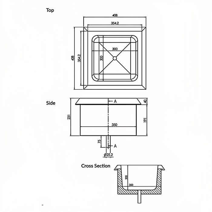 Drop In Insulated Stainless Steel Ice Well (300x300x200)