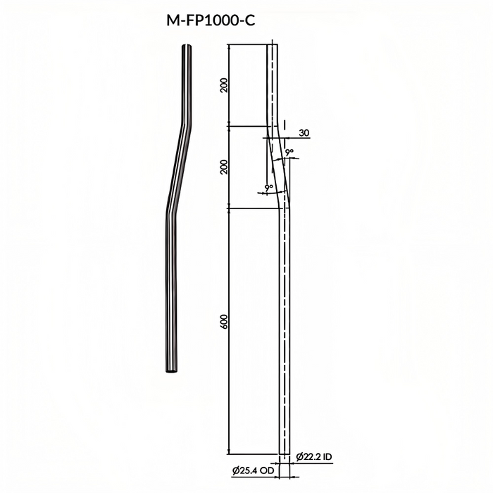 Offset 1000mm Flushpipe 304 Grade Stainless Steel