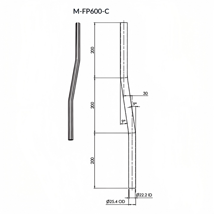 Offset 600mm Flushpipe 304 Grade Stainless Steel