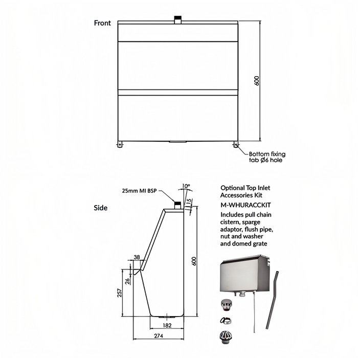 600/900/1200/1500/1800/2400mml 3monkeez Stainless Steel Standard Wall Hung Urinal