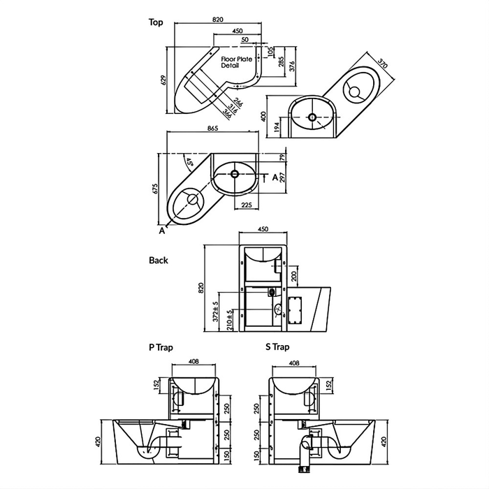 45 Degree Combination Unit -Wall Faced Pan with Integrated Hand Basin and Toilet Roll Holder