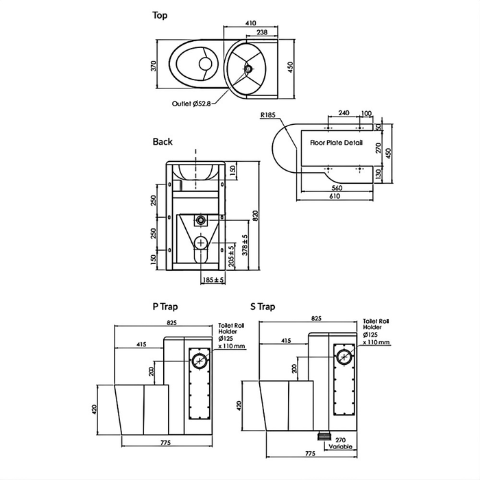 90 Degree Combination Unit -Wall Faced Pan with Integrated Hand Basin and Toilet Roll Holder