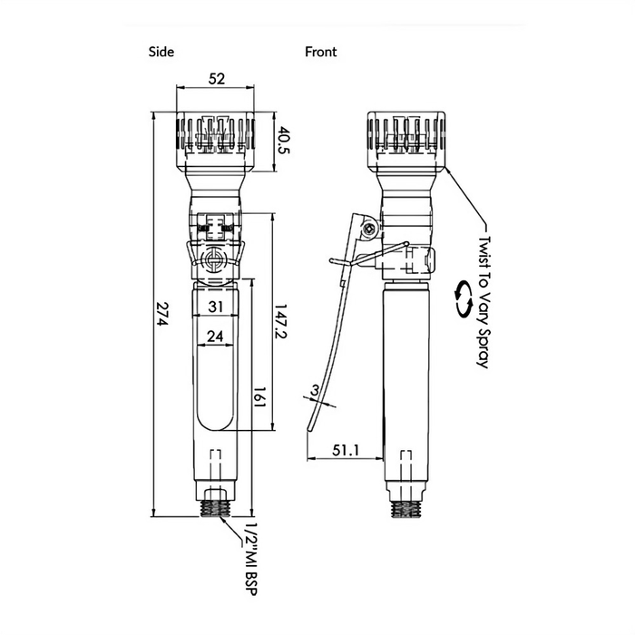 Stainless Steel Black Pre Rinse Variable Trigger Valve and Handle
