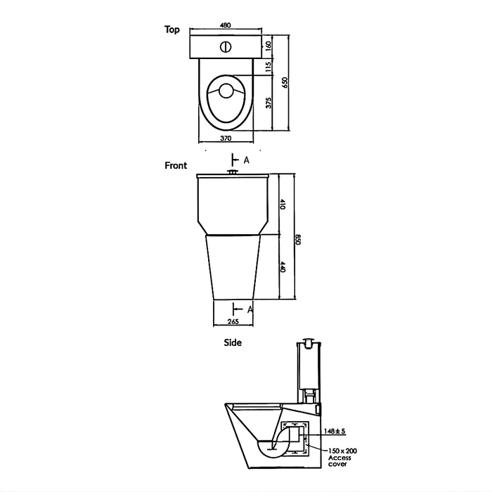 650*470*845mm 3monkeez Ambulant S/P Trap Wall Faced Close Coupled Toilet Pan
