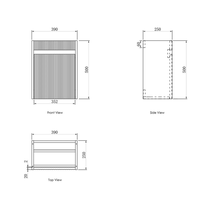 410*540*260mm OTTI Ensuite Matt White Timbergrain High Moisture Resistant Plywood Fluted Mini Wall Hung Vanity
