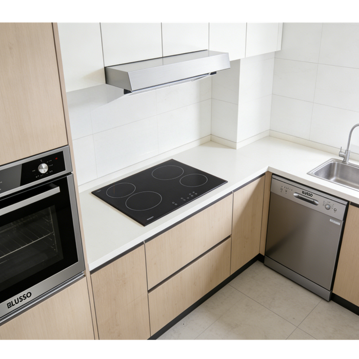 600mm Dilusso Stainless Oven + Ceramic Cooktop + Telescopic Rangehood + Dishwasher Kitchen Appliance Package