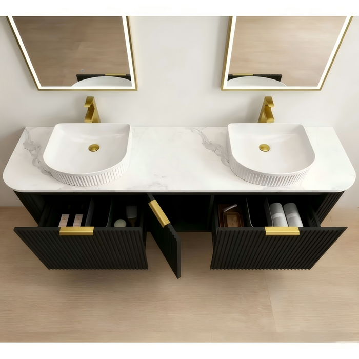600-1800*455*450mm INF RIO Matt Black Plywood Fluted Wall Hung Vanity