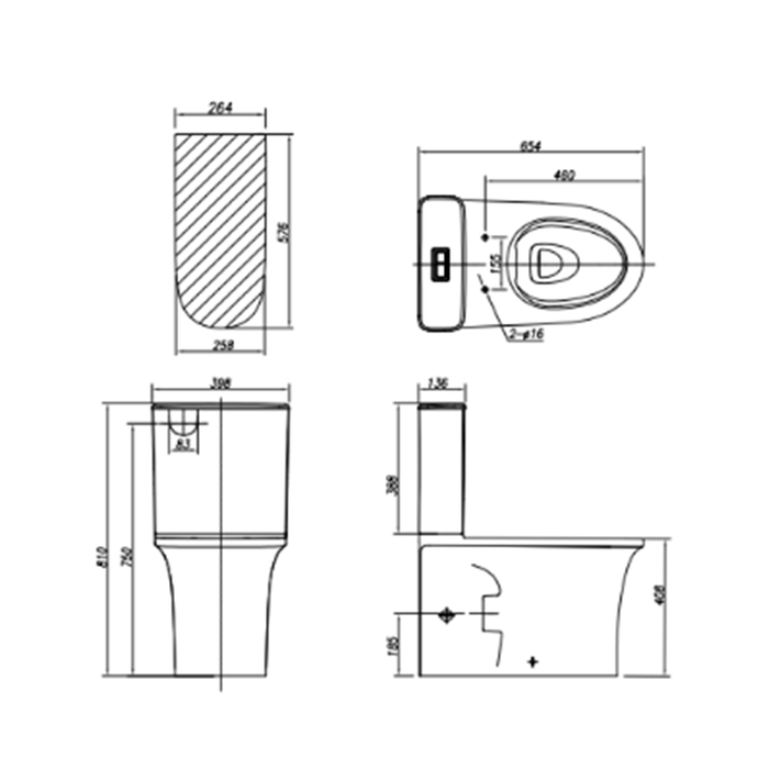 670*380*810mm Aquaperla Arrow Armino Dual Washdown Two-piece Ceramic Gloss White Back To Wall Toilet