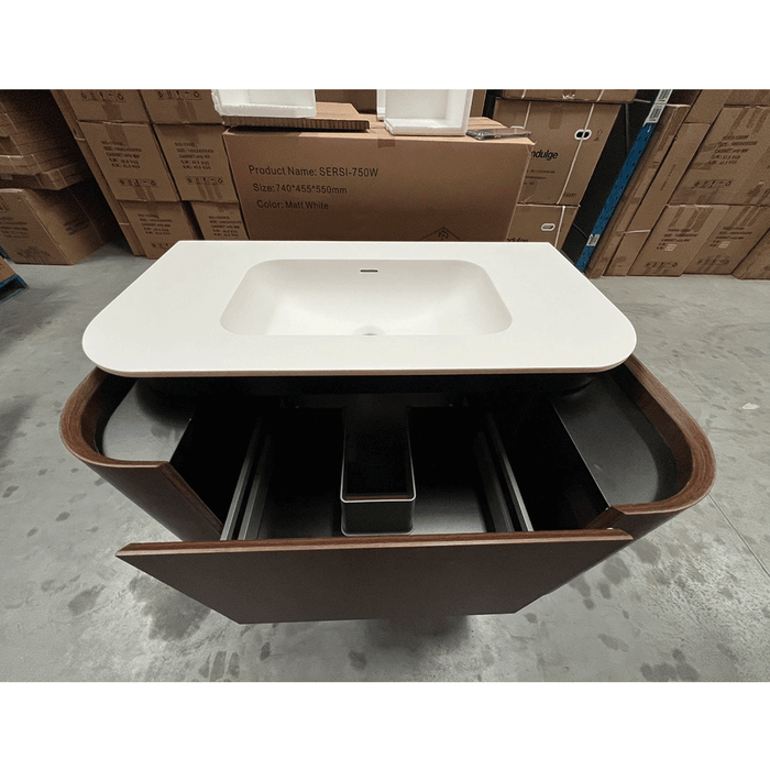 900-1500*455*430mm Infinity FELIX Walnut Plywood With One Main Drawer And Two Side Drawers Wall Hung Vanity