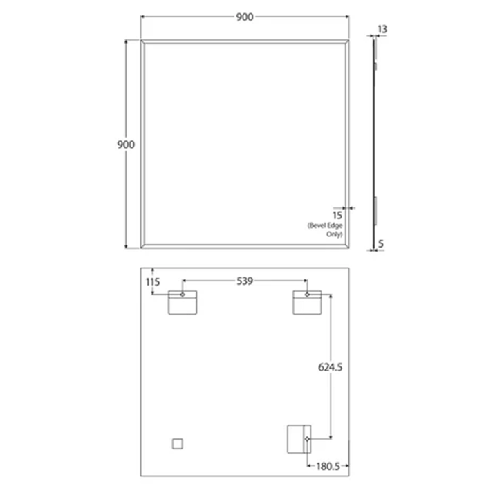 600-1200*750*5mm Fienza Frameless Copper-free Glass Rectangle Pencil Edge Mirror