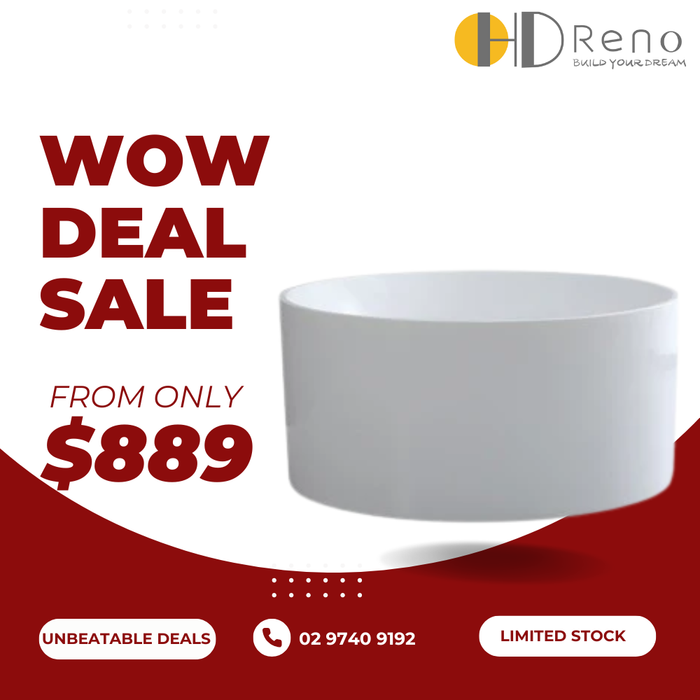 1280*1280*595mm Poseidon CETO Como Gloss White Round Acrylic Freestanding Bathtub