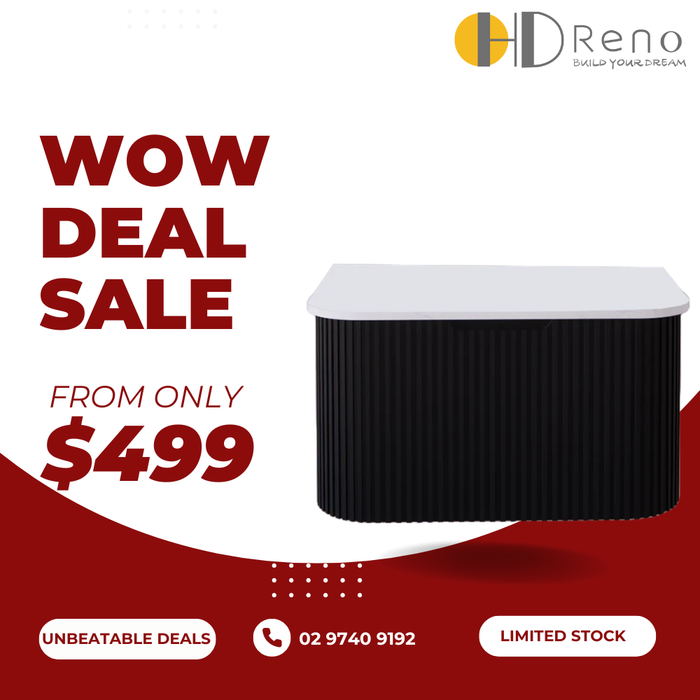 750-1500*450mm ABS Bergen Matt Black Curved Edge Fluted Wall Hung Cabinet Vanity MDF Board PVC Coating