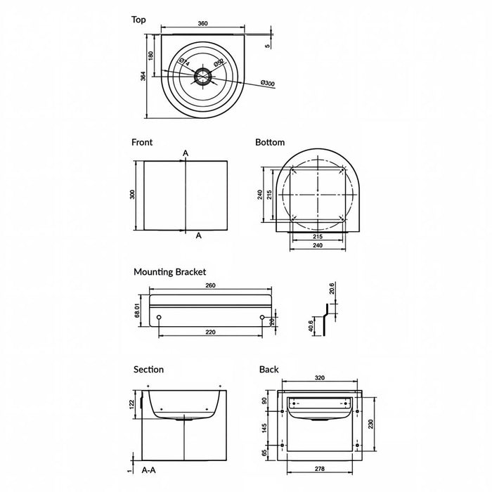 300mm 3monkeez Round Stainless Steel Hand Basin With 300mm Shroud