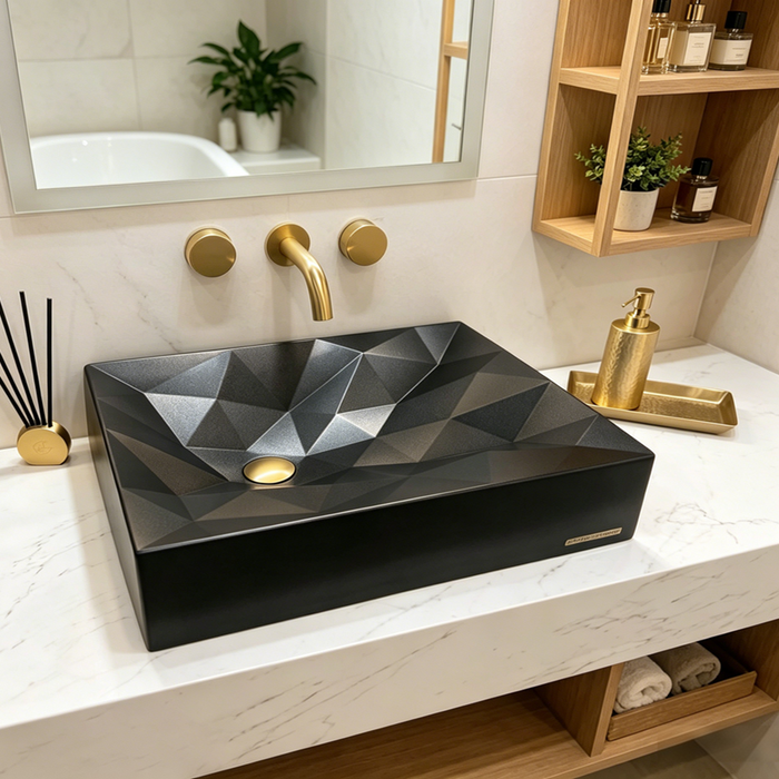715*415*130mm Aquaperla Glossy Black Sani-Quartz Above Counter Basin