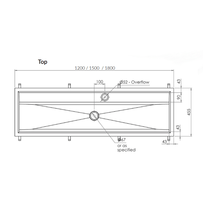 1200-1800mm 3monkeez Stainless Steel 50mm Centre Outlet Practical Activities Trough