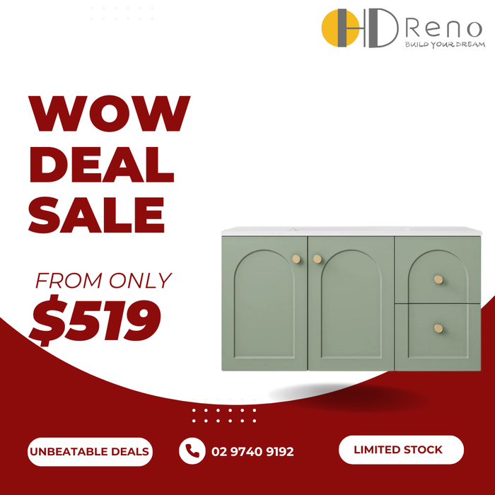 900*455*470mm Lukka Chester Federation Olive Green PVC Cabinet Wall Hung Vanity