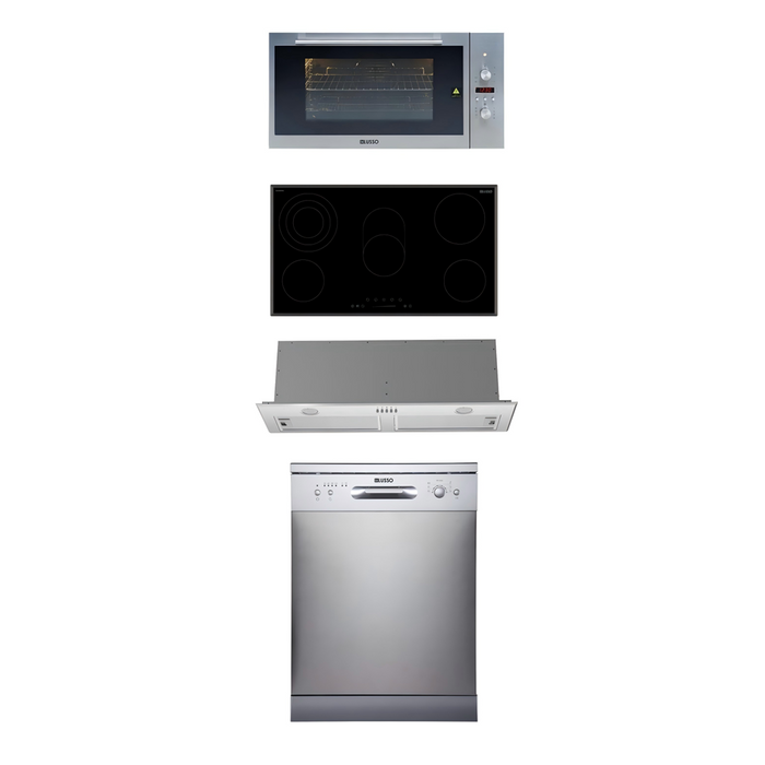 900mm Dilusso Stainless Oven + Ceramic Cooktop + Concealed Rangehood + Dishwasher Kitchen Appliance Package