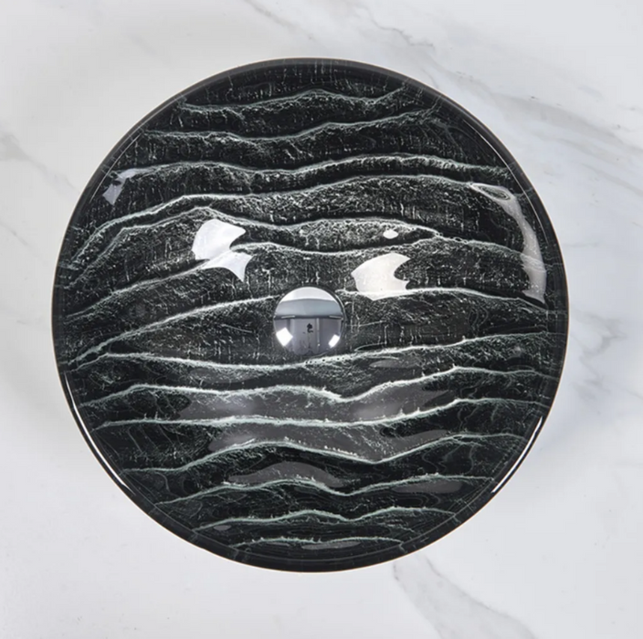 420*420*145mm Black Tempered Glass Round Above Counter Art Basin