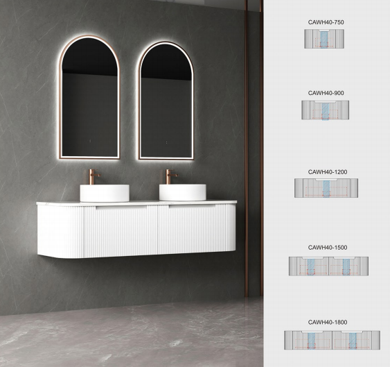 750-1800*460*350mm Aulic Petra Matt White Wall Hung Curving Vanity And German Accessories