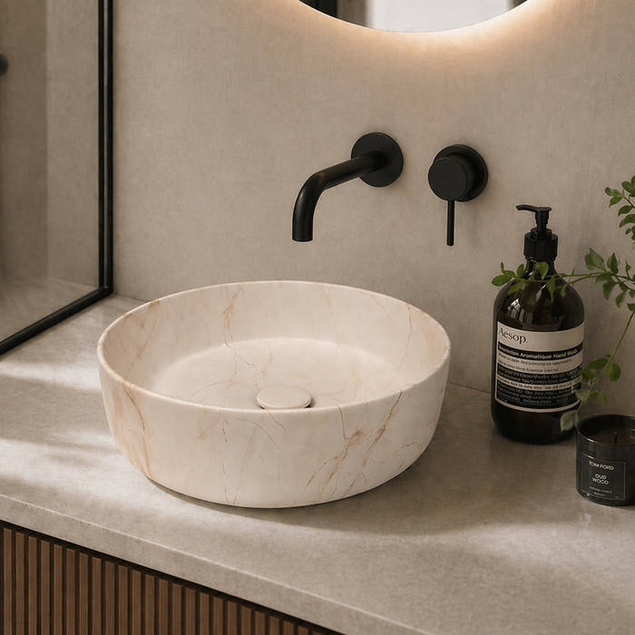 405*405*130mm Aquaperla Marble Round Above Counter Basin