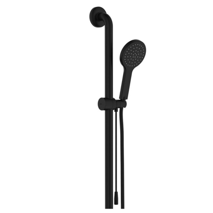 Fienza Hustle Care Matt Black Left / Right Hand Inverted T Rail Shower With Push/Pull Slider