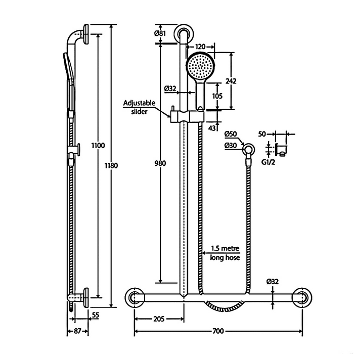 Left-Hand Integrated Accessible Care Bathroom Package - Complete Shower, Toilet & Support System