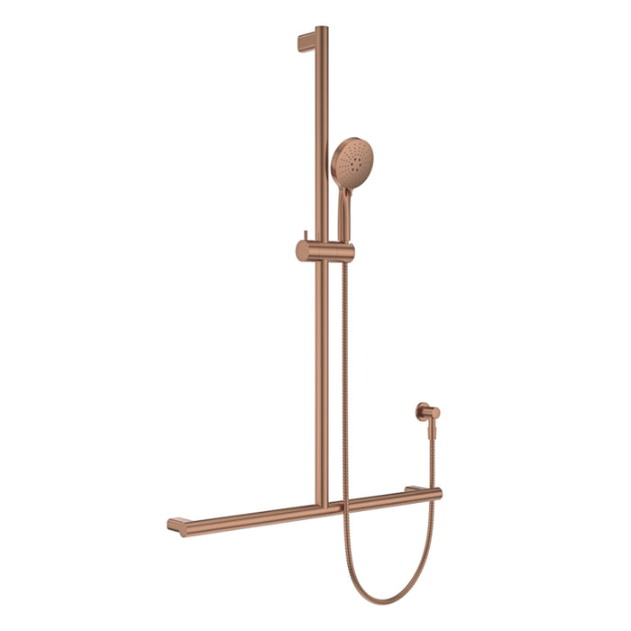 Left-Hand Accessible Care Bathroom Package – Shower, Toilet & Support System (Std & Plus - Brushed Copper)