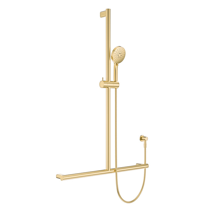 Left-Hand Accessible Care Bathroom Package – Shower, Toilet & Support System (Std & Plus - Urban Brass)