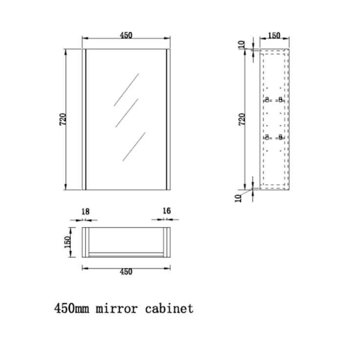 450-1500*720*150mm ABS Geneva Fluted Wall Hung Oak Timber Matt Black Mirror Shaving Cabinet