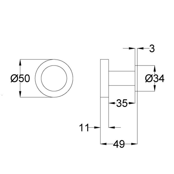 ACL Otus Slimline Stainless Steel Round Single Robe Hook