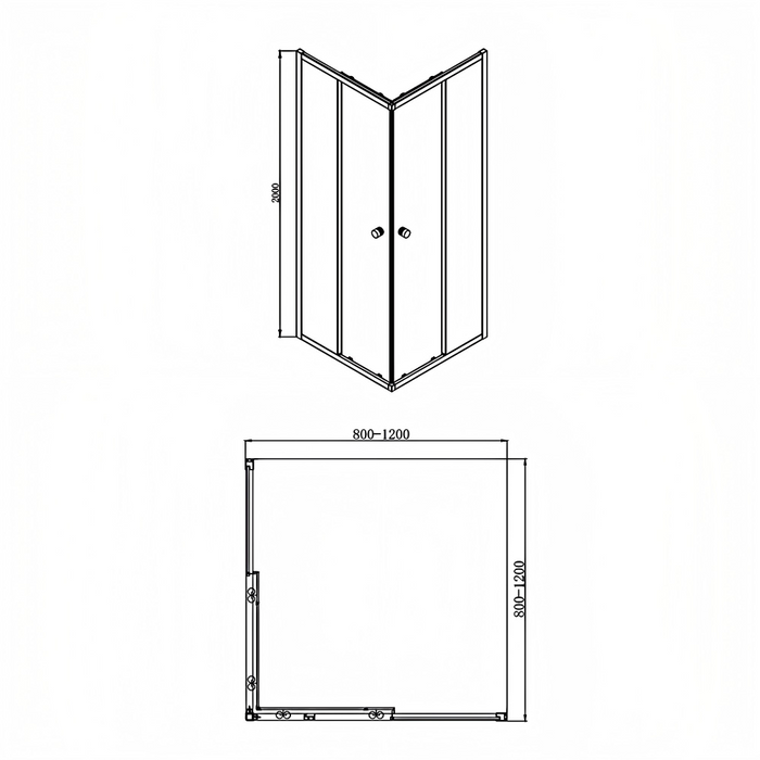 800-1200mm Covey Light Gold Semi-Frameless L Shape Double Corner Sliding Doors 6mm Thickness Shower Screens - 2000mm Height