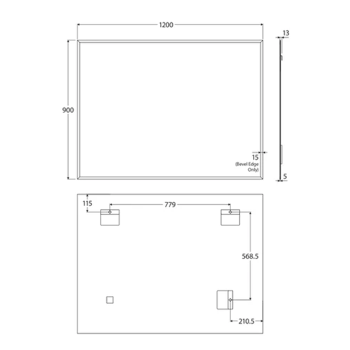 600-1200*750*5mm Fienza Frameless Copper-free Glass Rectangle Pencil Edge Mirror
