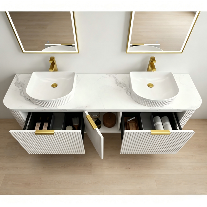 600-1800*455*450mm INF RIO Matt White Plywood Fluted Wall Hung Vanity