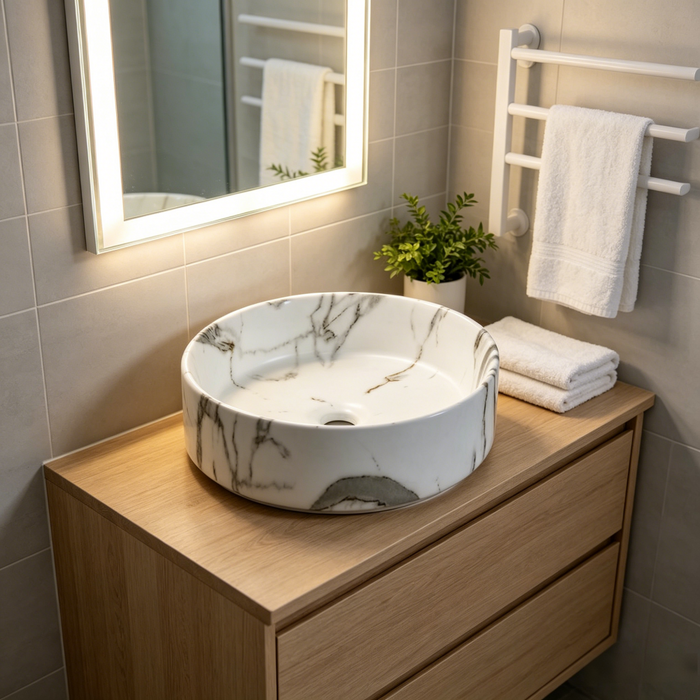 360*360*125mm Aquaperla Carrara Matte White Round Above Counter Basin